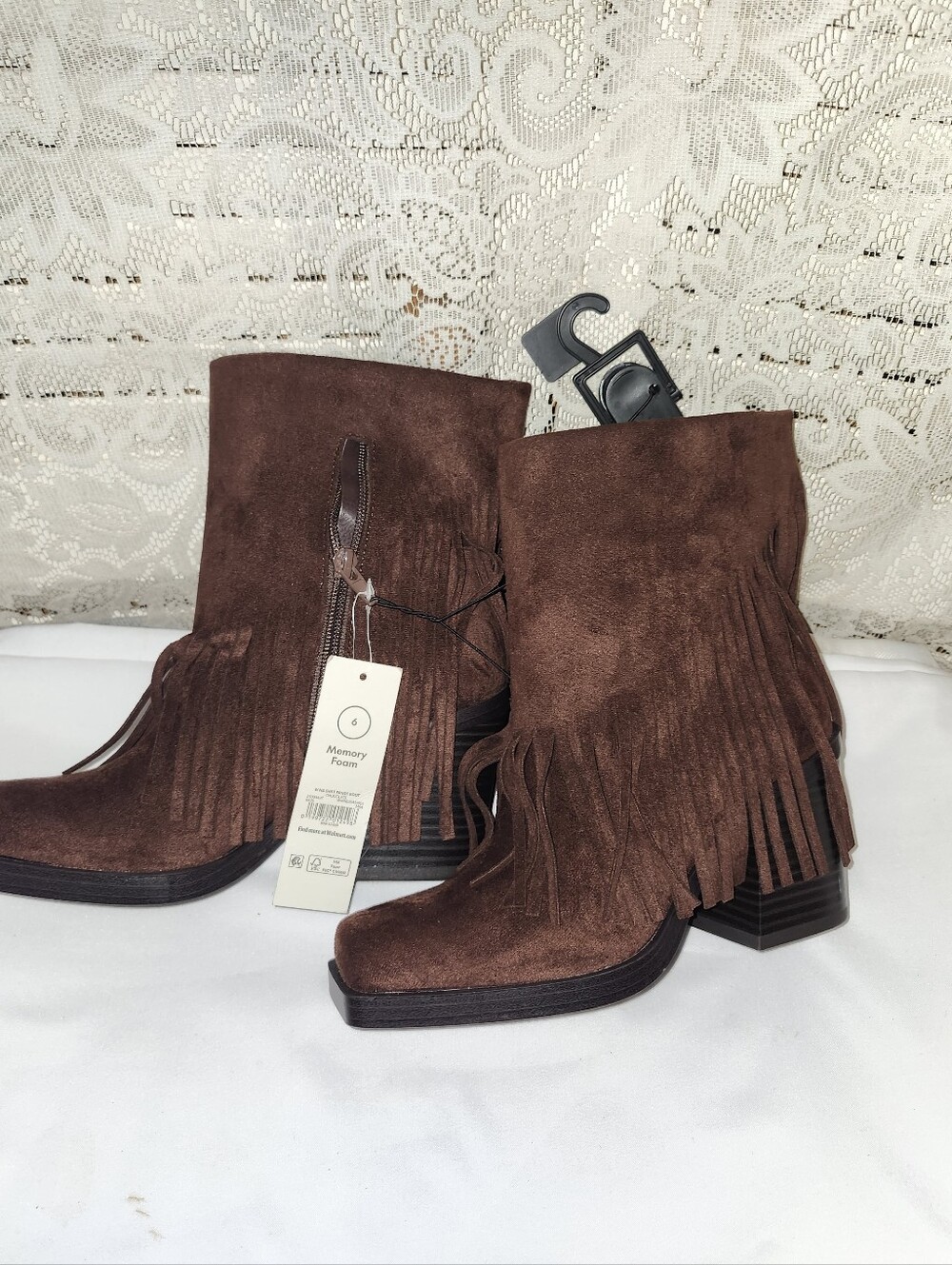 NO BOUNDARIES Brown Fringe Suede Ankle Boots with Memory Foam